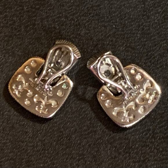 Judith Ripka Earrings Sterling Silver, CZ & Black Onyx Door Knockers Omega Backs - Picture 10 of 11